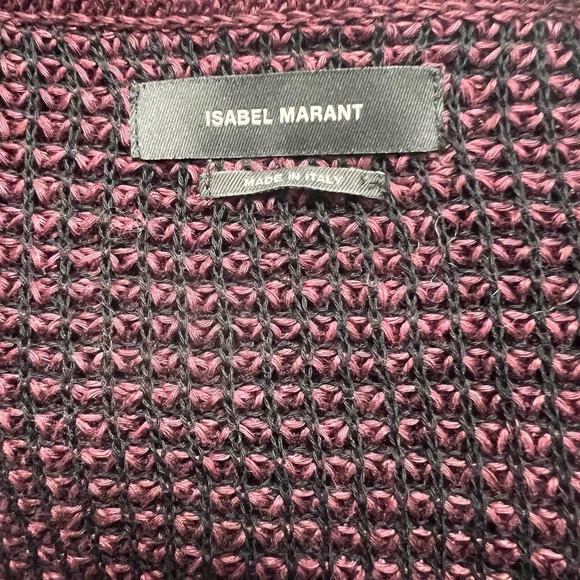 Isabel Marant Maroon Purple Open Knit Linen Blend V-Neck Sweater Size 38‎ / US 6 - Picture 10 of 12
